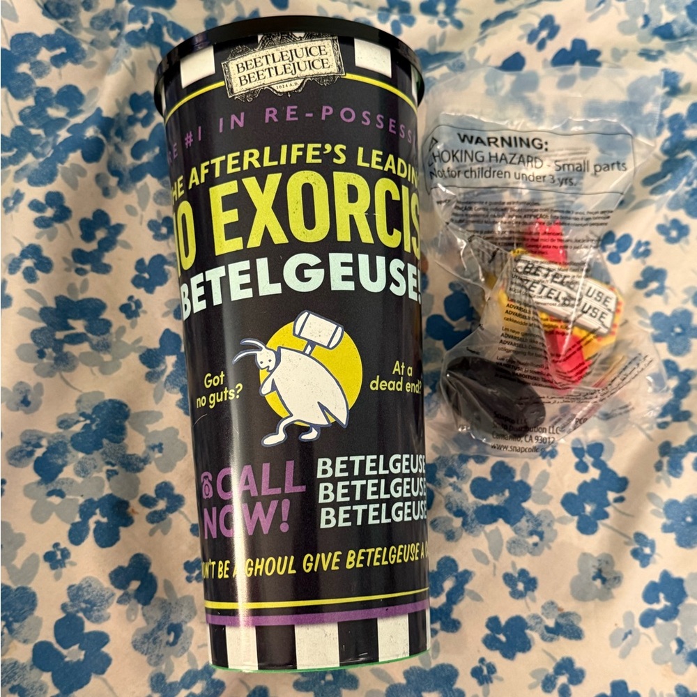 Beetlejuice Promotional Cup with Mini Betelgeuse sign topper